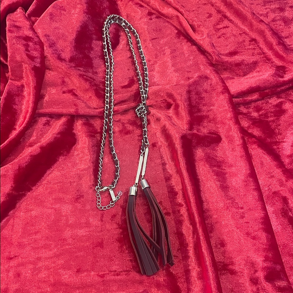 White House Black Market Gold and Maroon Tassel Necklace
